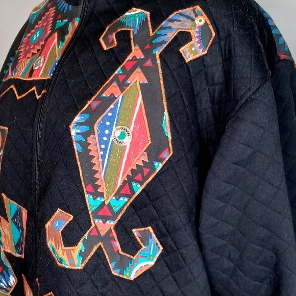 Rafael Womens Black Southwestern Jacket & T-Shirt Large Conchos Liner Zip Up Vtg - Picture 5 of 16